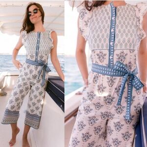 Gal Meets Glam Collection Eden Jumpsuit Women’s Blue Combo Sleeveless Size 4